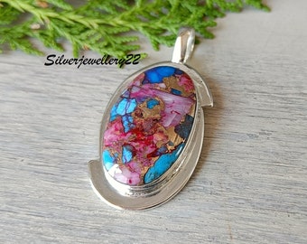 Pink Oyster Turquoise Pendant, 925 Sterling Silver, Boho Pendant, Silver Pendant, Gift For Her, Stylish Pendant, Gift For Love,