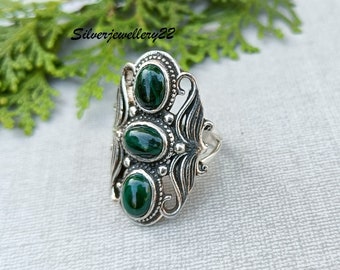 Handmade Malachite Statement Ring: 925 Sterling Silver Boho Jewelry