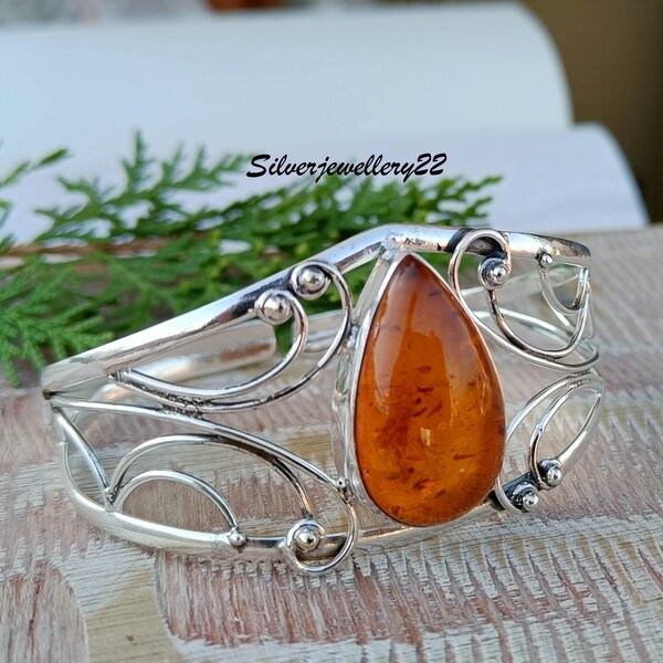 Amber Bangle, 925 Sterling Silver, Manmade Bangle, Gemstone Bangle, Gift For Her, Beautiful Bangle,  Stylish Bangle, Women Bangle