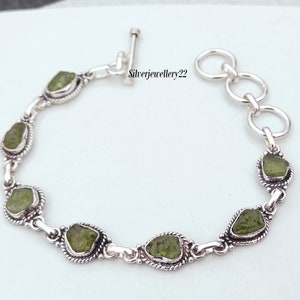 Raw Peridot Bracelet: Handmade 925 Sterling Silver Statement Jewelry