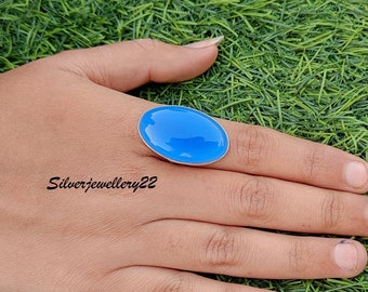 Blue Chalcedony Ring, Natural Stone Ring, 925 Sterling Silver, Blue Stone Ring, Gemstone Ring, Handmade Ring, Relationship Gift, Silver Ring