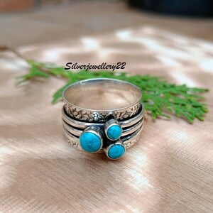Blue Turquoise Ring, Spinner Ring, 925 Sterling Silver, Turquoise Jewelry, Handmade Ring, Gemstone Ring, Boho Ring, Silver Ring.