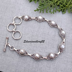 Bracciale di perle, argento sterling 925, braccialetto con ciondoli, braccialetto meraviglioso, regalo di compleanno, braccialetto da festa, braccialetto in argento, regalo di pietra di perle