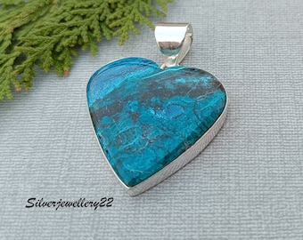 Shattuckite Pendant, 925 Sterling Silver Pendant, Heart Shape Pendant, Designer Pendant, Women's Pendant, Handmade Pendant, Boho Pendant.