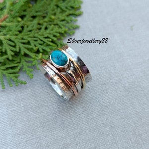 Handmade Turquoise Spinner Ring: 925 Sterling Silver Band