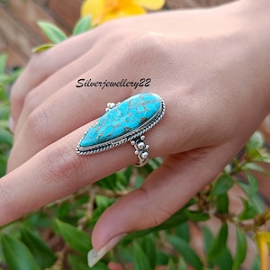 Blue Copper Turquoise Ring, Handmade Ring, 925 Sterling Silver Ring. Bohemian Ring, Gemstone Ring, Turquoise Jewelry, Gift for Her.