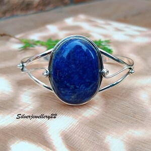 Lapislazuli Armreif, 925 Sterling Silber, Boho Armreif, schöner Armreif, großer Stein Armreif, stilvoller Armreif, Weihnachtsgeschenk, Party Wear Armreif