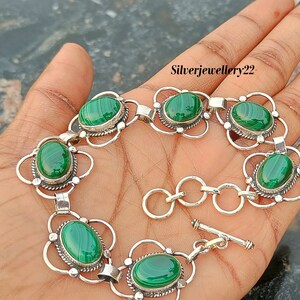 Handmade Malachite Bracelet: 925 Sterling Silver Boho Jewelry