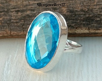 Anello In Argento Sterling Con Topazio Blu Svizzero, Gioiello Unico Fatto A Mano Da Uomo, Taglia 10 - Italia - Foto 7
