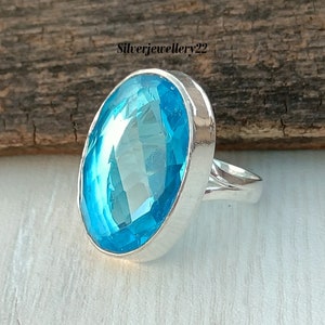 Blue Topaz Ring, 925 Sterling Silver, Handmade Ring, Women Ring, Anniversary Ring, Gemstone Ring, Silver Band Ring, Beautiful Ring.
