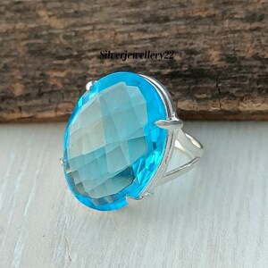 Natural Blue Topaz Ring, 925 Sterling Silver, Handmade Ring, Silver Band Ring, Gemstone Ring, Women Ring, Wedding Ring, Beautiful Ring.