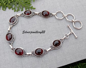 Garnet Bracelet, 925 Sterling Silver, Vintage Style Bracelet, Red Stone Bracelet, Girls Bracelet, Gift For Her,Jewelry Gift,Latest Bracelet.