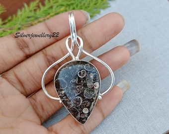 Colgante de coral fósil en plata de ley 925 - Joyería bohemia hecha a mano