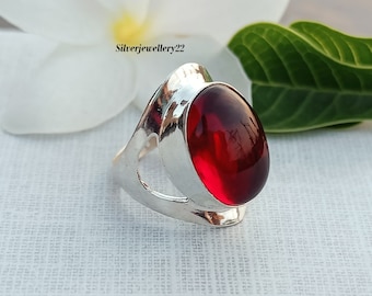 Anillo de granate hecho a mano: anillo bohemio de plata de ley 925 con piedras preciosas