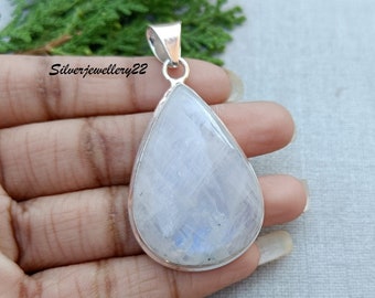 Regenbogen Mondstein Birne Anhänger: Vintage Sterling Silber Heilgeschenk