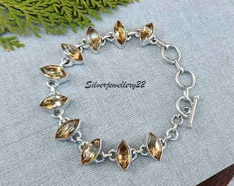 Citrine Bracelet: Adjustable 925 Sterling Silver Gemstone Jewelry