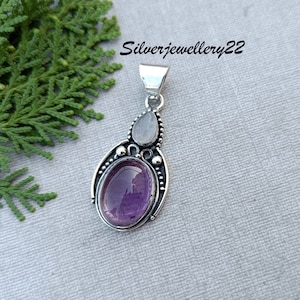 Amethyst Moonstone Pendant: Handmade 925 Sterling Silver Jewelry