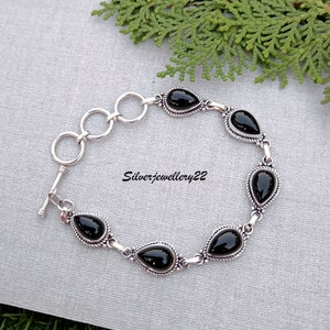 Black Onyx Bracelet, 925 Sterling Silver, Silver Bracelet, Onyx Bracelet, Women Bracelet, Designer Bracelet, Charm Bracelet, Gift For Love