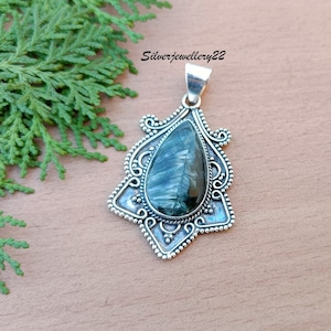 Pendentif séraphinite, argent sterling 925, pendentif pierres précieuses, bijoux séraphinite, pendentif femme, pendentif fille, pendentif pierre naturelle.