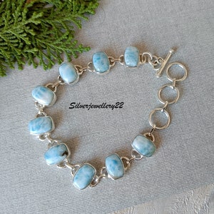 Larimar Armband, 925 Sterling Silber, Bettelarmband, Armband Schmuck, Neujahr Geschenk, Freundschaft Tagesgeschenk, Geburtstagsgeschenk, handgemachtes Armband