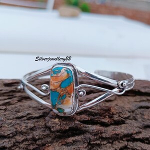 Oyster Turquoise Bangle, 925 Sterling Silver, Boho Bangle, Silver Bangle, Adjustable Bangle, Bangle For Men And Women, Stylish Bangle.