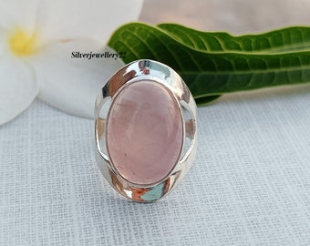 Sterling Silver Rose Quartz Ring: Handmade Gemstone Jewelry