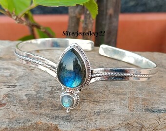 Blue Fire Labradorite Bangle, 925 Sterling Silver, Handmade Bangle, Designer Bangle, Women Bangle, Wedding Bangle, Beautiful Bangle.