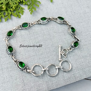 Emerald Bracelet, 925 Sterling Silver, Green Stone Bracelet, Girls Bracelet, Designer Bracelet, Gemstone Jewelry Gift, Latest Bracelet