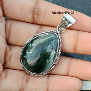 Pendentif séraphinite naturelle, argent sterling 925, pendentif fait main, pendentif de créateur, pendentif femme, pendentif pierres précieuses, joli pendentif.