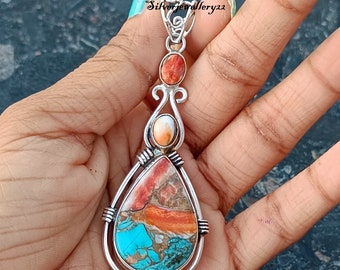 Handmade Oyster Turquoise Pendant: 925 Sterling Silver Designer Jewelry