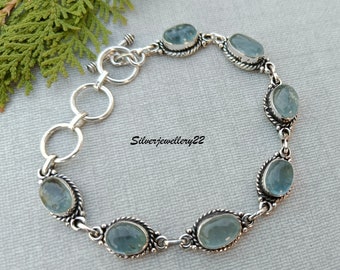 Aquamarine Bracelet, 925 Sterling Silver, Statement Bracelet, Christmas Gift, Silver Aquamarine Bracelet, Latest Bracelet, Gift for Women.