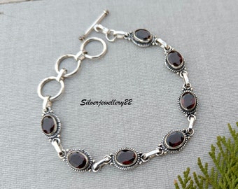 Vintage Style Granat Armband: 925 Sterling Silber Edelstein Schmuck