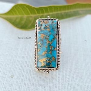 Natural Blue Copper Turquoise Ring, Silver Band Ring, 925 Sterling Silver, Handmade Ring, Designer Ring, Women Ring, Wedding Ring.