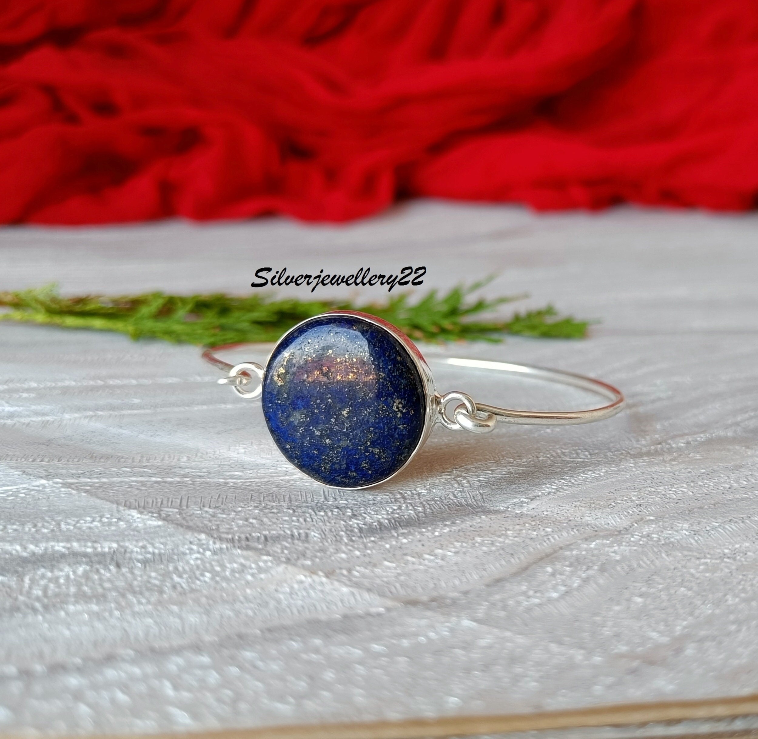 LHNJewelry ハンドメイド スターリングシルバー x ラピス バングル ハンドメイドのラピスラズリバングル：925スターリングシルバーの宝石
