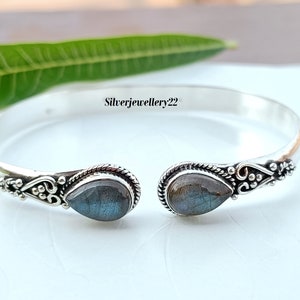 Blue Fire Labradorite Bangle, 925 Sterling Silver, Handmade Bangle, Gemstone Bangle, Designer Bangle, Women Bangle, Wedding Bangle, Gift her