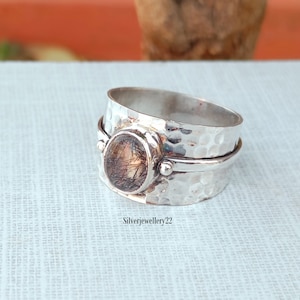 Schwarzer Rutilquarz 925er Sterlingsilber Ring: Boho Schmuck
