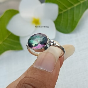 Handmade Mystic Topaz Ring: 925 Sterling Silver Boho Band