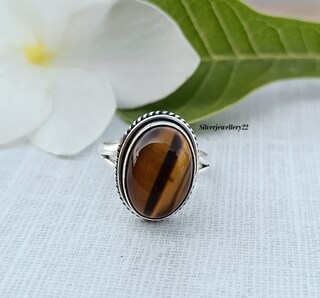 Anello Donna In Argento 925 Con Pietra Naturale: Scegli Granato, Occhio Di Tigre O Lapislazzuli – Gioiello Fatto A Mano Stile Boho (Misura Italia 25)