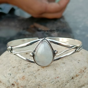 Natural Moonstone Bangle, 925 Sterling Silver, Handmade Bangle, Gemstone Bangle, Women Bangle, Wedding Bangle, Beautiful Bangle.