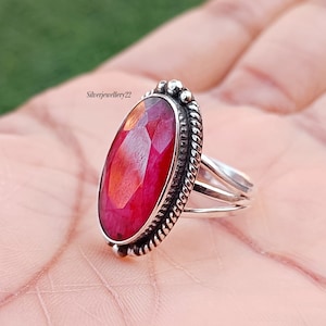 Anillo de rubí, anillo de plata 925, anillo de piedras preciosas, anillo hecho a mano, anillo de mujer, regalo para ella, anillo de bodas, anillo hermoso, joyería de plata