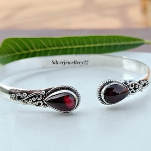 Natural Red Garnet Bangle, Beautiful Bangle, Designer Bangle, 925 Silver Bangle, Handmade Bangle Bracelet, Anniversary Gift, Silver Jewelry