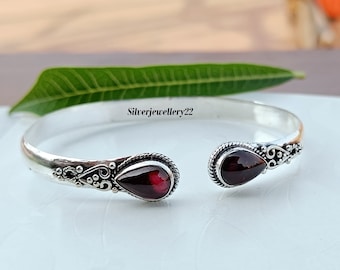 Natural Red Garnet Bangle, Beautiful Bangle, Designer Bangle, 925 Silver Bangle, Handmade Bangle Bracelet, Anniversary Gift, Silver Jewelry