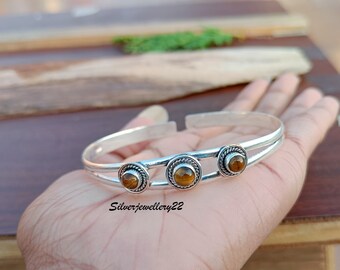 Handmade Tiger Eye Sterling Silver Bangle: Gemstone Jewelry