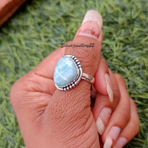 Beautiful Larimar Ring, 925 Sterling Silver Ring, Handmade Ring, Band Ring, Boho Ring,Women Jewelry, Gift For Her,Unique Ring, Gift For Love
