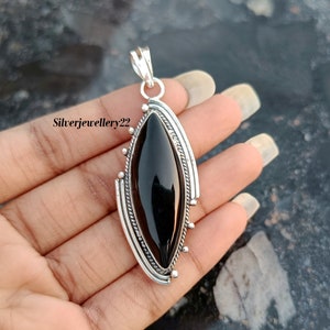 Black Onyx Pendant, 925 Sterling Solid Silver Pendant, Pear Shape Gemstone Pendant, Black Onyx Women Pendant, Beautiful Pendant Jewelry