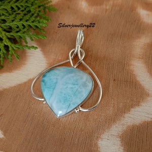 Handmade Larimar Pendant: 925 Sterling Silver Gemstone Necklace