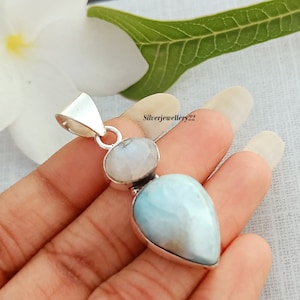 Moonstone Pendant, 925 Sterling Silver, larimar Pendant, Handmade Pendant, Pretty Pendant, Gemstone Jewellery, Birthday Gifts, Party Wear