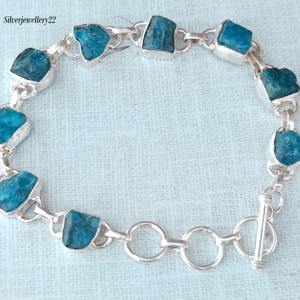 Blue ApatIte Bracelet, 925 Silver Bracelet, Gemstone Bracelet, Adjastable Bracelet, Apatite Jewelry, Wedding Bracelet, Woman Bracelet,