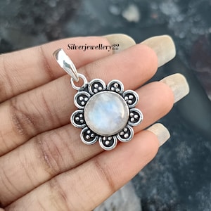 Handmade Rainbow Moonstone Pendant: 925 Sterling Silver Necklace