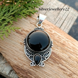 Handmade Black Onyx 925 Sterling Silver Pendant